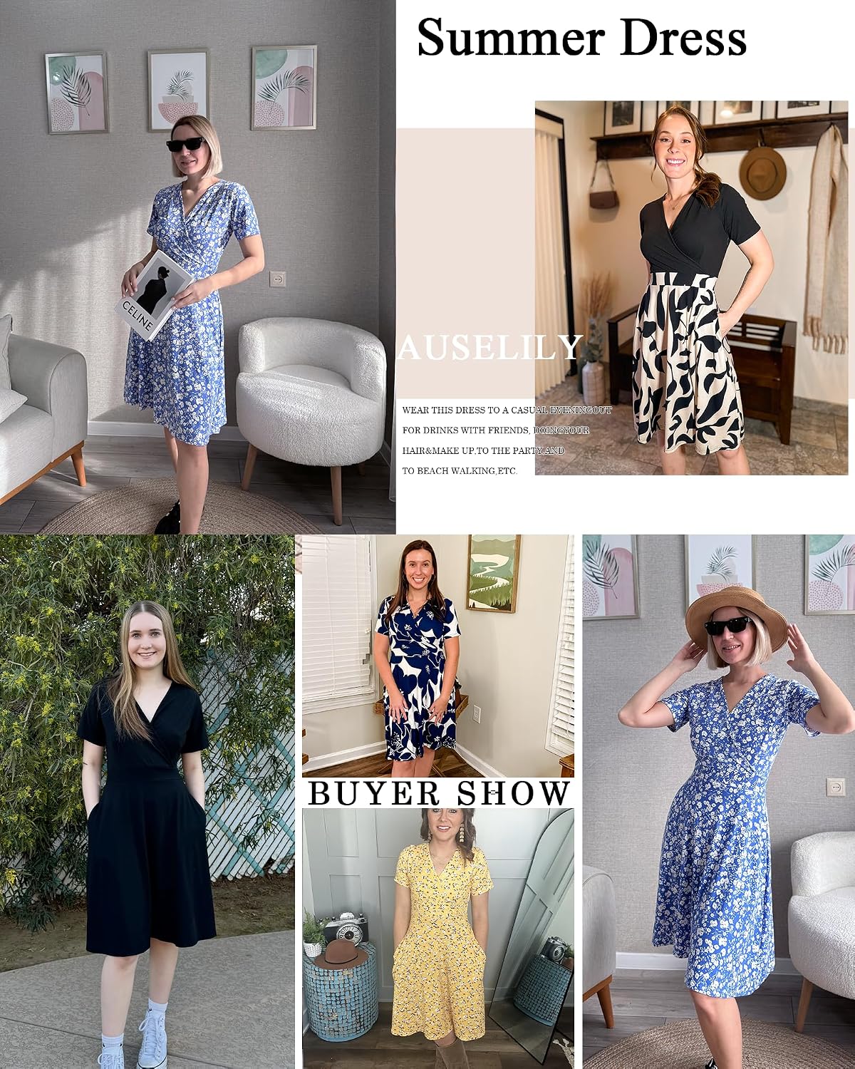 AUSELILY Womens Summer Dresses 2026 Short Sleeve V Neck Floral Sundress with Pockets .