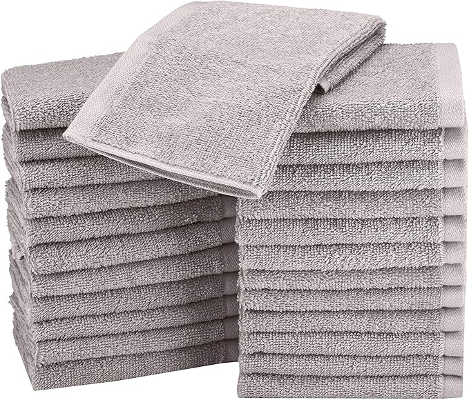 Basics face Towels for bathroom, 100 Cotton Extra Absorbent washcloth, Fast Drying salon towel - 24 Pack Gray (12 x 12 inches)