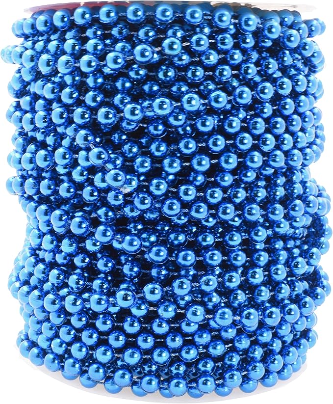 Mandala Crafts 6mm Faux Blue Pearl Beads Roll - 27 Yards Strand of Fake Pearls Chain Garlands Spool String for Christmas Tree, Wedding, Party, Vases, DIY Decoration