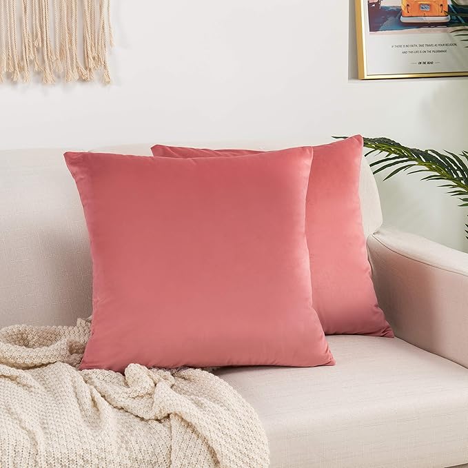 Elegant Comfort Velvet Cushion Covers Pack of 2, Velvet Soft Solid Decorative Square Throw Pillow Covers Set Cushion Case for Sofa Bedroom Car 20 x 20 Inch (50 x 50 cm), Solid Dusty Rose Pink