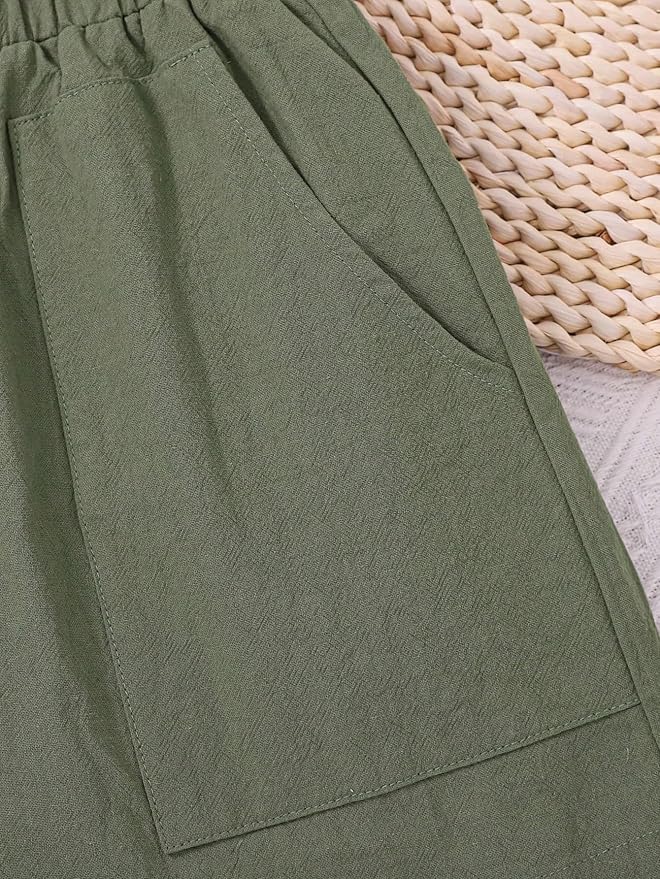 Women's Mid-Rise Short Elastic Double Pocket Shorts Two Pieces Set