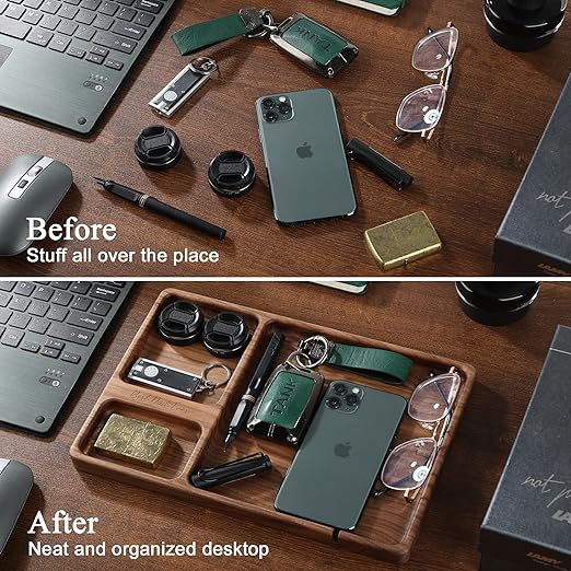 Best Dad Ever Valet Tray - Walnut Wood Nightstand Organizer for Men Women, Catch All Tray for Phone Jewelry Cologne Key, for New Dad