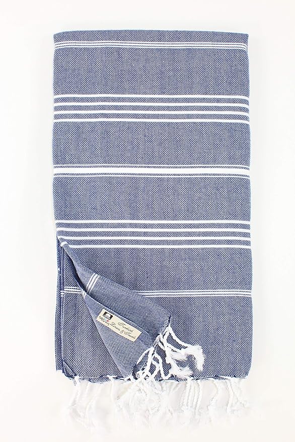 Turkish Towel Fouta Peshtemal for Beach Bath Spa Yoga Hammam Gym Pool Wrap Pareo Sarong 100 Cotton (Navy Blue)