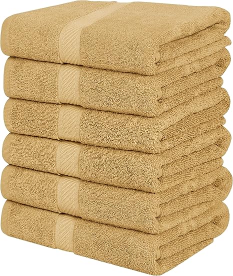 Utopia Towels 6 Pack Small Bath Towel Set, 24 by 48 Inches, 500 GSM 100 Ring Spun Cotton, Lightweight and Highly Absorbent Quick Drying Premium Towels for Hotel, Spa and Bathroom, Beige