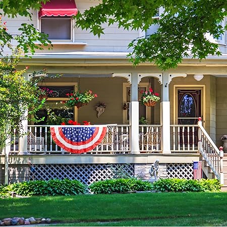 Iconikal July 4th American Flag Banner Bunting Half Fan Patriotic Porch Garland Decoration 6 x 3 Feet, 2-Pack