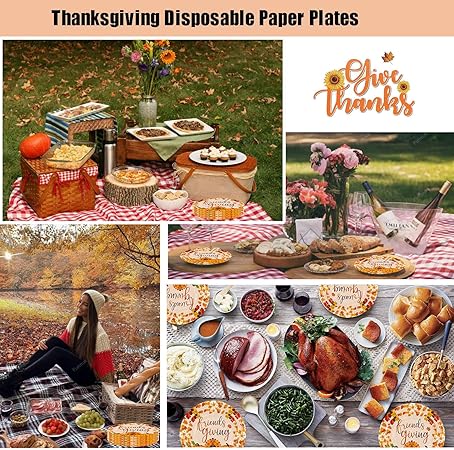 Furimuk 20 Pcs Happy Thanksgiving Disposable Paper Plates Fall Leaf Pumpkin Turkey Orange Harvest Theme Dinner Dessert Plate Tableware for Birthday Wedding Thanksgiving Party Supplies (7")