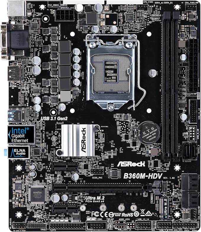 ASRock B360M-HDV LGA1151/Intel B360/DDR4/Quad CrossFireX/SATA3&USB3.1/M.2/A&GbE/MicroATX Motherboards
