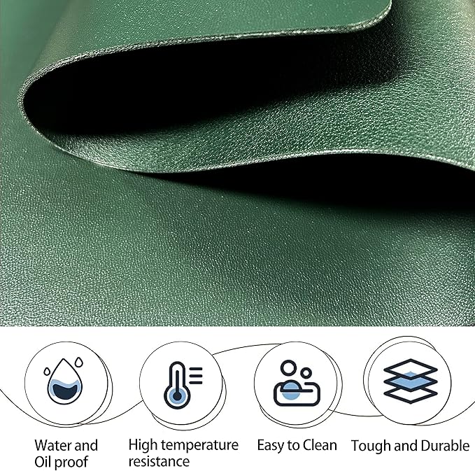 Dark Green Place Mats Indoor Set of 4, Washable Wipeable Table Placemats, Waterproof Leather Table Mats Sets for Kitchen Dining (Dark Green4)