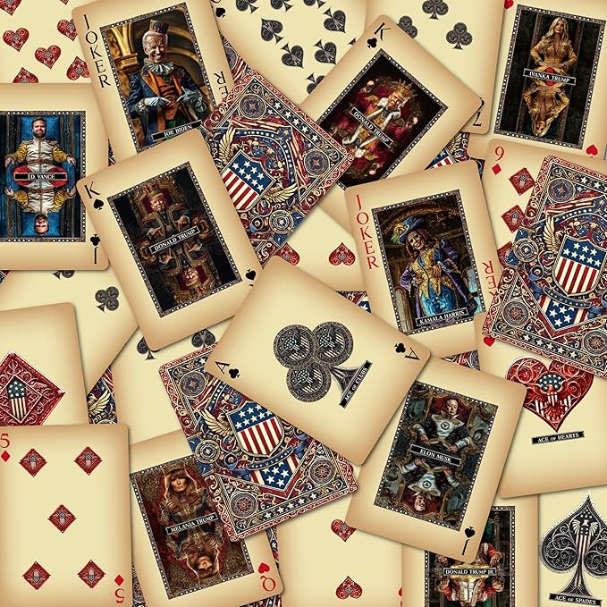 ASVP Shop Trump Playing Cards - Family Allies - Premium Collectors Deck Featuring Donald Trump, Melania, Ivanka, Elon Musk, J.D. Vance The Jokers Biden Kamala Harris - Perfect for Poker Nights