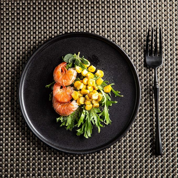 AmorArc Ceramic Dinner Salad Plates Set of 4, 8.5 Inch Reactive Matte Glaze Dish Set, Dessert, Salad, Appetizer, Small Dinner Plate, Microwave, Dishwasher Safe,Scratch Resistant,Reactive Matte Black