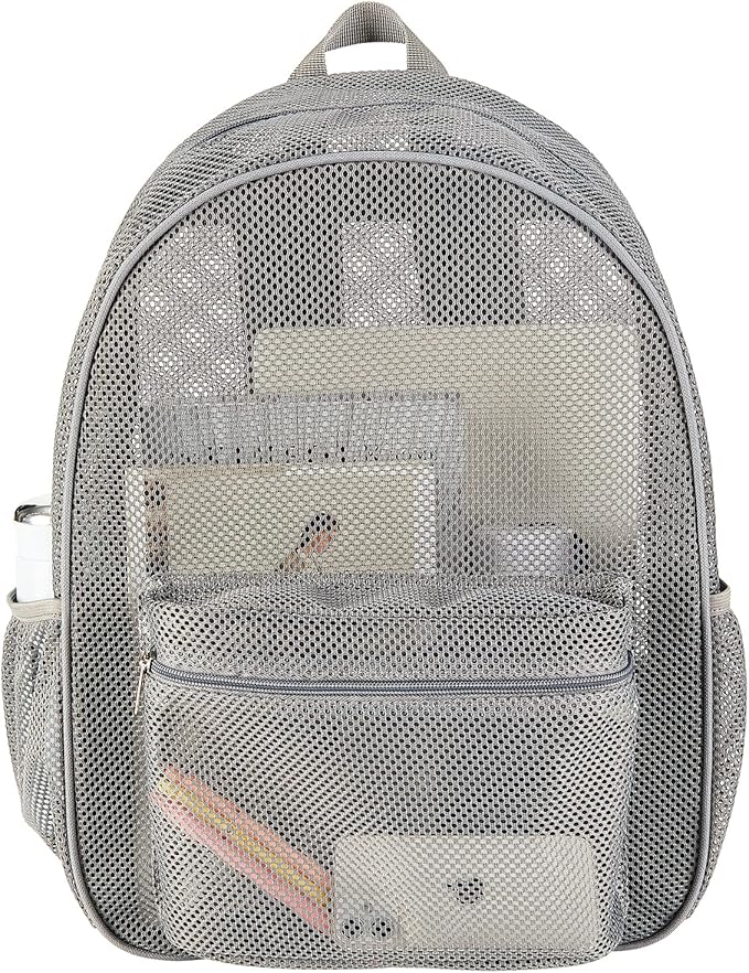 COVAX Heavy Duty Mesh Backpack, See Through College Backpack with Padded Shoulder Straps for Commuting, Swimming, Travel, Beach, Outdoor Sports (Grey)