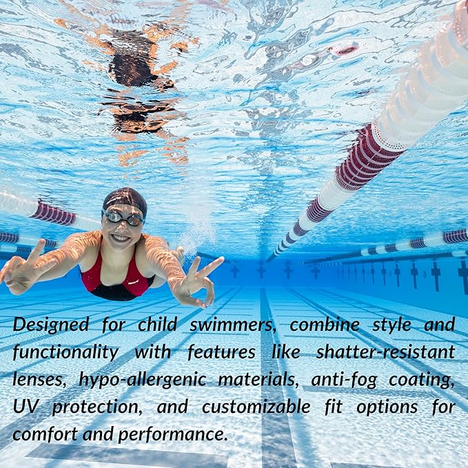 Sporti Unisex Junior Swimming Goggles, Swim Goggles for Kids, Safety for Pool, Beach, Anti Fog UV Protection, Variety Designs