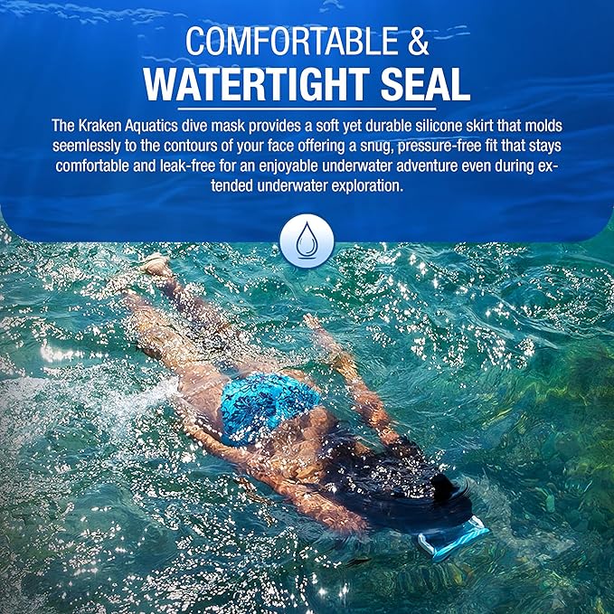 Scuba Diving Mask - Tempered Single Lens Glass Anti-Fog Snorkel Mask for Adults with Leak-Proof Silicone Skirt, Snorkeling Gear, Freediving, Spearfishing Diving Masks - Dive Mask