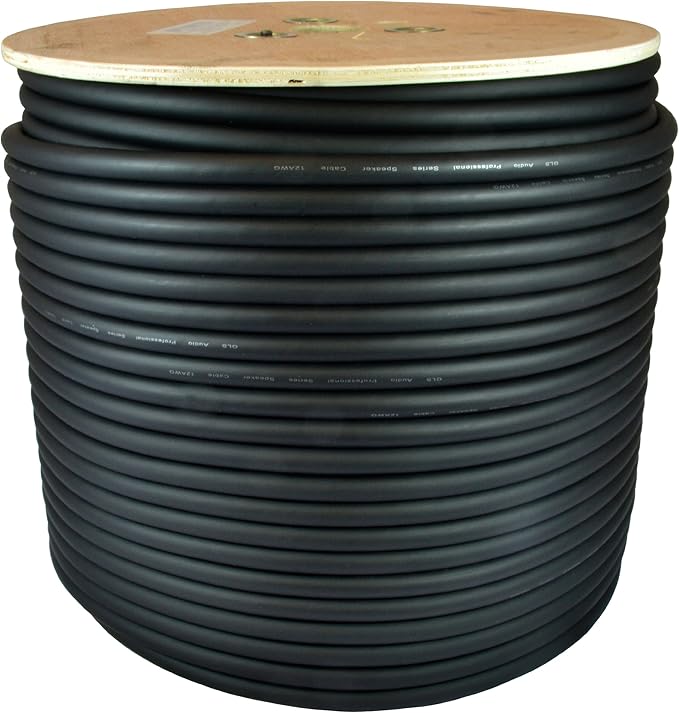 GLS Audio 500 feet Bulk Professional Speaker Cable 12AWG Black - Patch Cord 12 Gauge Wire - Pro 500' Spool Roll 12G 2 Conductor Bulk - Speaker Wire