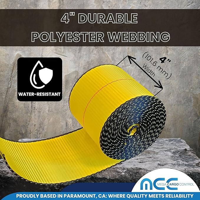 4" x 30' Heavy Duty Winch Straps wFlat Hook - Pack of 1, Yellow Tie Downs for Flat Bed, Truck, Farm, Utility Trailers (5400 LBS WLL)