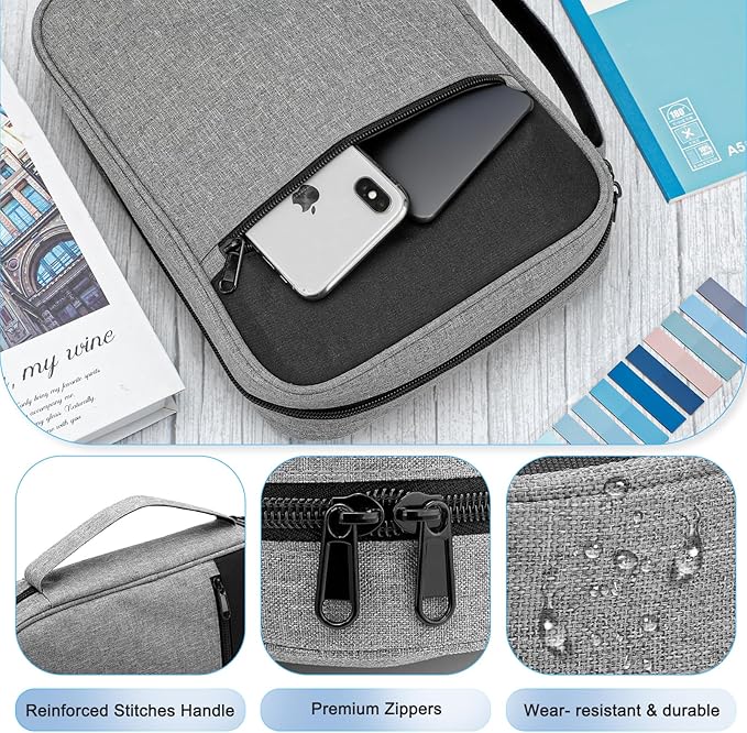 Bible Cover, Carrying Book Case Book Cover Church Bag with Handle and Zippered Pocket, Bible Protective Case w 200 PCs Bible Tabs for Men Women Mother Lady Girls (Gray)