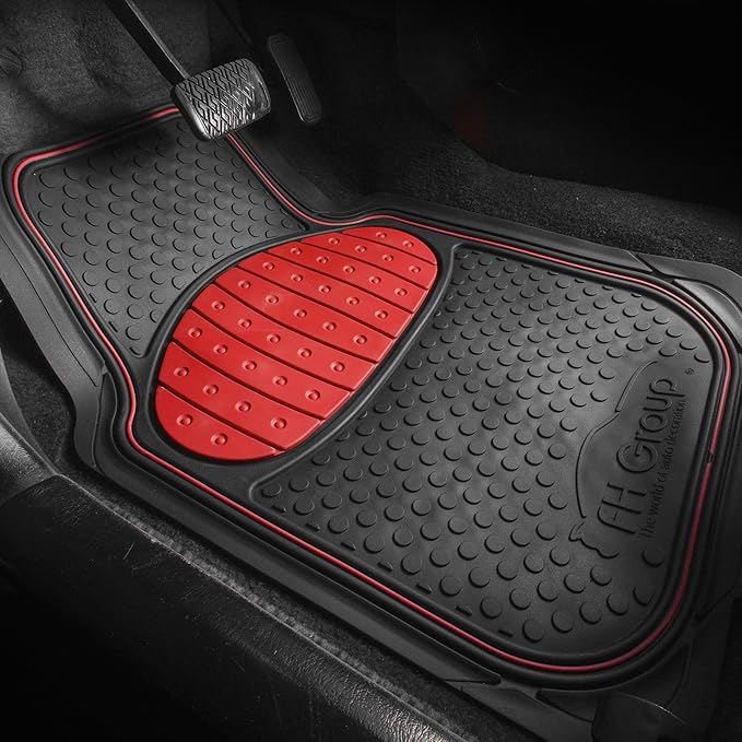 FH Group Car Floor Mats - Heavy-Duty Rubber Floor Mats for Cars, Universal Fit Full Set, Trimmable Automotive Floor Mats, Climaproof Floor Mats for Most Sedan, SUV, Truck Floor Mats Red