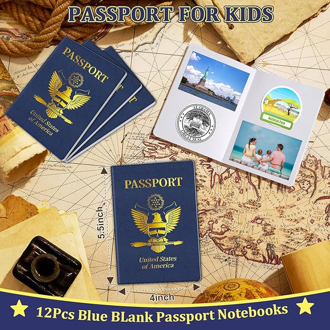18 Pcs Blank Passport Notebook Fake Passport Books for Kids Travel Journal 4 x 5.5Inch Blank Passport Notebook World Travel Pretend Activity Classroom School Projects Theme Party Favors
