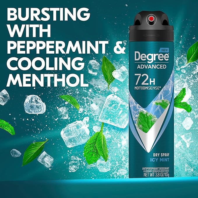 Degree Men Advanced Antiperspirant Deodorant Dry Spray Icy Mint 3 Count 72-Hour Sweat and Odor Protection Deodorant For Men With MotionSense Technology 3.8 oz