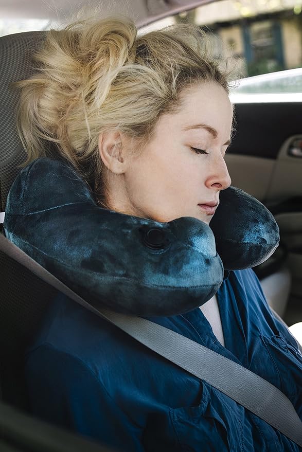 Inflatable Travel Pillow with Luxuriously Soft Washable Cover - Ergonomic Neck and Lumbar Support for Prevention of Cervical and Lower Back Pain (Daydreamer Grey)