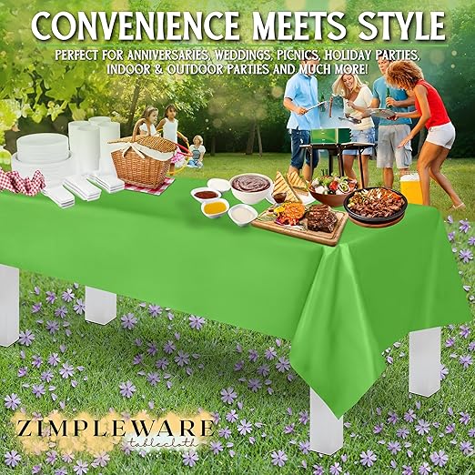 ZIMPLEWARE Premium Lime Green Plastic Table Cloth Disposable (6 Pk) Plastic Tablecloths for Rectangle Tables (54in x 108in) Party Table Cloths Disposable for 6ft to 8ft Rectangle Tables