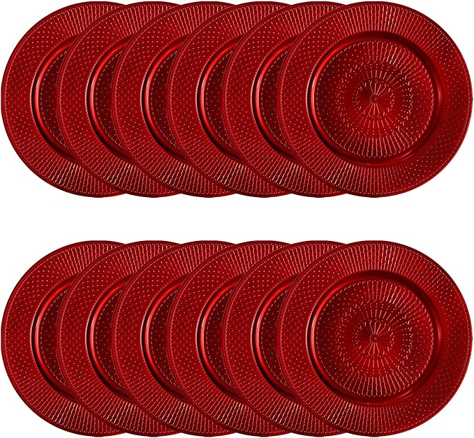 DEAYOU 12 Pack Red Charger Plates, 13-inch Beaded Chargers Plates, Wedding Charger Platters for Serving, Party