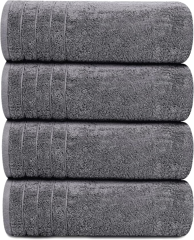 Tens Towels Pack of 4 Extra Large Bath Towels 30 x 60 Inches, 100 Cotton, Larger Lighter Weight, Quicker to Dry, Super Soft and Absorbent, Perfect for Bathroom, Dark Grey