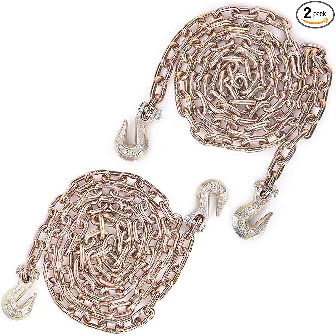 Aain 2 Pack Transport Chain with 3/8" Clevis Hooks NACM Standard Grade 70,3/8"x10', Heavy Duty Binding Chain.