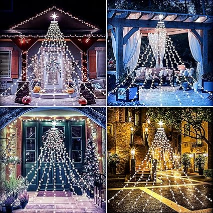 Christmas Decoration Star Lights Outdoor,317 LED 16.4Ft Christmas Tree Toppers String Lights8 Modes Waterproof for Halloween Xmas New Year Holiday Birthday