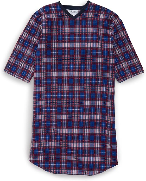 Mens Open Back Adaptive Flannel Nightgown for Seniors - Back Snap Nightgowns with Dome Closure