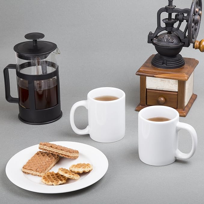 Creative Home - 85355 Creative Home Set of 6 Piece, 12 oz Ceramic Coffee Mug Tea Cup, 3-14" D X 4" H, White