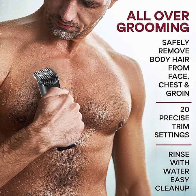Vacutrim Cordless Body Shaver for Men, Rechargeable Grooming Tool with 20 Trim Settings, Integrated Vacuum System - Black, 7.5", As Seen On TV