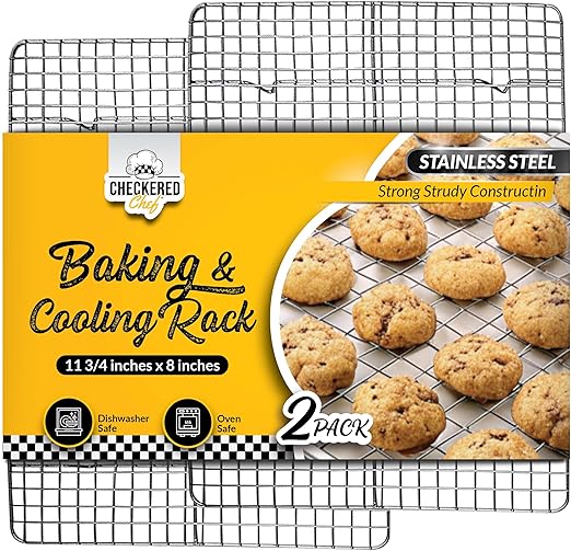 Checkered Chef Cooling Rack for Cooking and Baking - 8 x 11 ¾" Set of 2 Stainless Steel, Oven Safe Grid Wire Cookie Cooling Racks