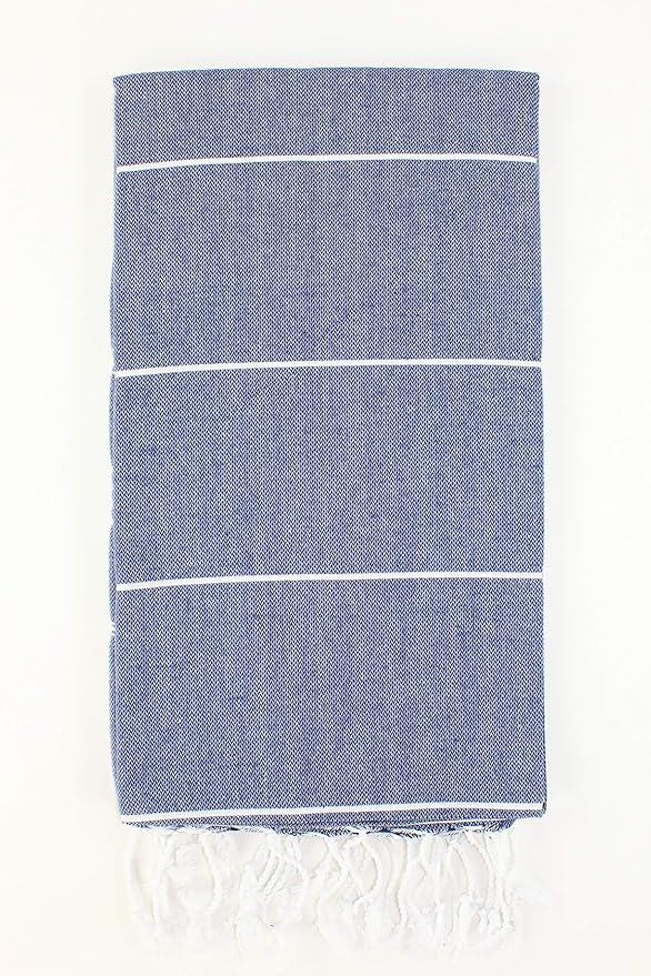 Turkish Towel Fouta Peshtemal for Beach Bath Spa Yoga Hammam Gym Pool Wrap Pareo Sarong 100 Cotton (Navy Blue)