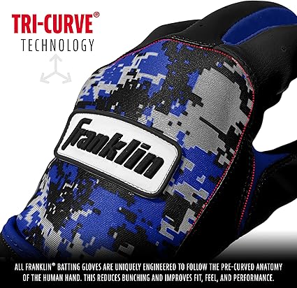 Franklin Sports MLB Youth Batting Gloves - Digitek Camo Baseball Softball - Premium Leather - Many Sizes Colors - Youth