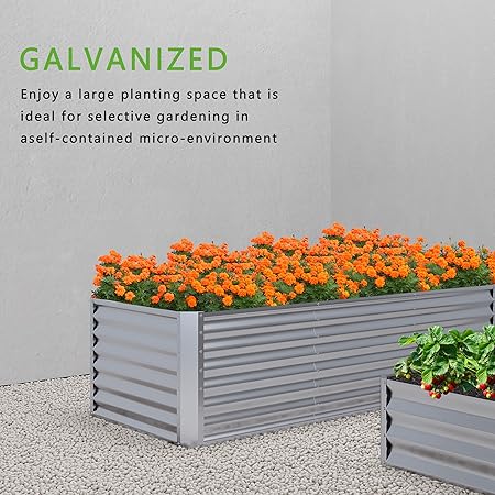 2PCS 4x2x1FT Galvanized Raised Garden Bed,Planter Raised Beds-Metal Garden Box,Large Plant for Outdoor Planting, Vegetables Bed,Flower,Herb-Sliver