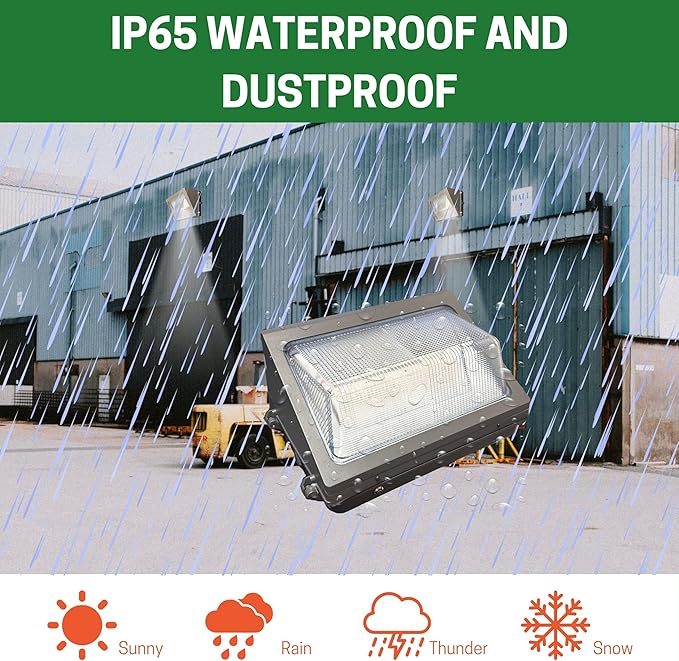 80W Non Cut Off LED Wall Pack with Emergency Battery BackupPhotocell, RoHs Compliant UL and DLC Certified LED Wall Packs Commercial, 5 Year Warranty CCT and wattage tunable
