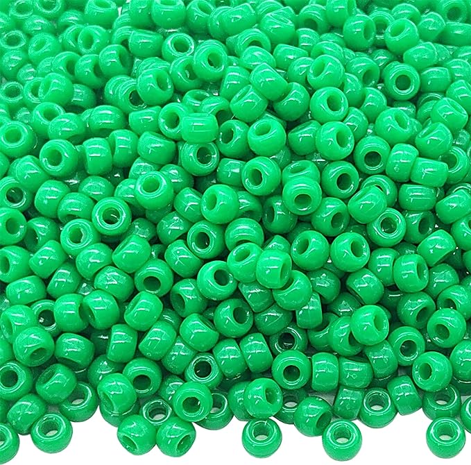 1000Pcs Pony Beads Bracelet 9mm Green Plastic Barrel Pony Beads for Necklace,Hair Beads for Braids,Key Chain,Jewelry Making (Green)