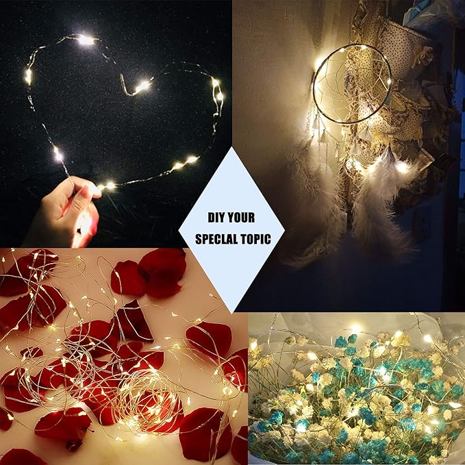 YJFWAL 2 Pack Fairy String Lights(Built in Batteries) Battery Operated Fairy Lights Starry String Lights on 10ft3m Silvery Copper Wire for Christmas Wedding Party Halloween Easter Decor (Warm White)