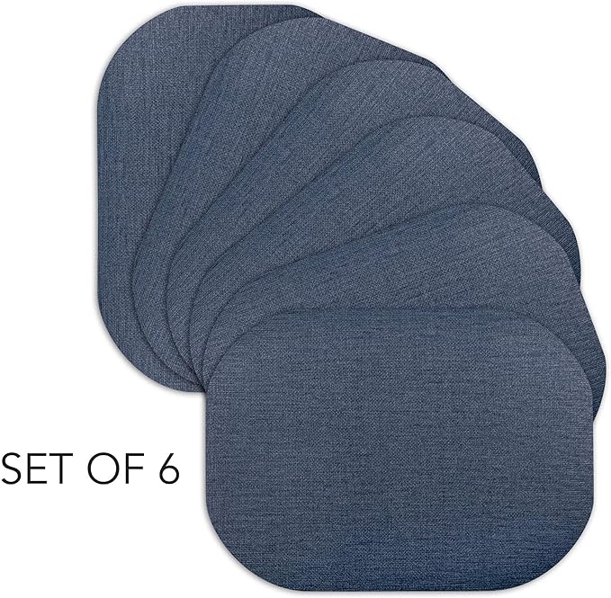 Andie Home Oval Placemats for Kitchen Table and Dining Room, 6-Piece Set, Heat-Resistant and Surface Washable Placemat, Indigo Blue, 17"x12"