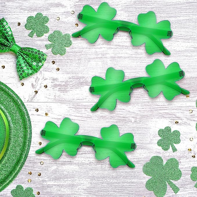 St Patricks Day Green Shamrock Glasses 6 PCS, Irish Four Leaf Clover Universal Fit Sunglasses Party Favor Supplies Accessories, Saint Patricks Gifts Decorations Photo Props for Parade Outfits Costume