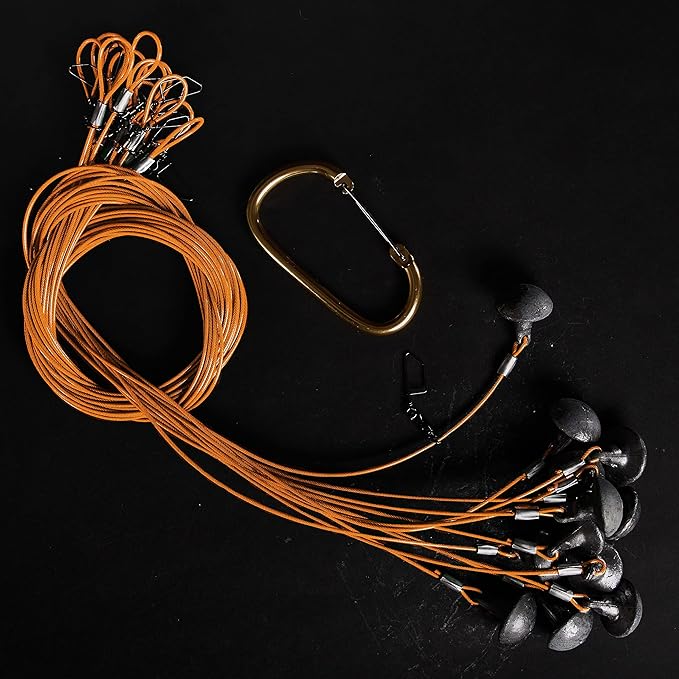 Texas Rig 6ft 6oz Tangle-Free PVC Coated Steel Cable with Carabiner for Duck Decoy Rigs, Decoy Anchors for Duck Hunting