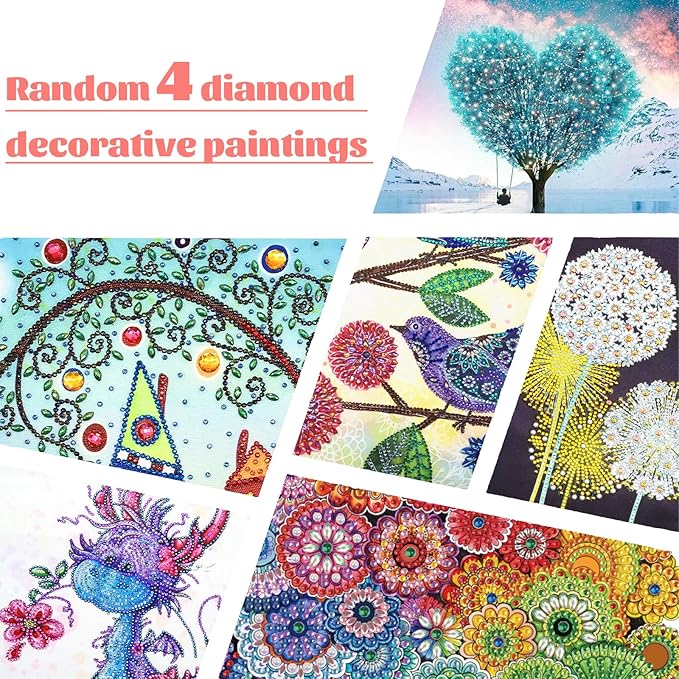 Focart 4 Pack Random Diamond Paintings, 5D DIY Special Shape Rhinestone Diamond Painting Kits for Adults 12x12 inch