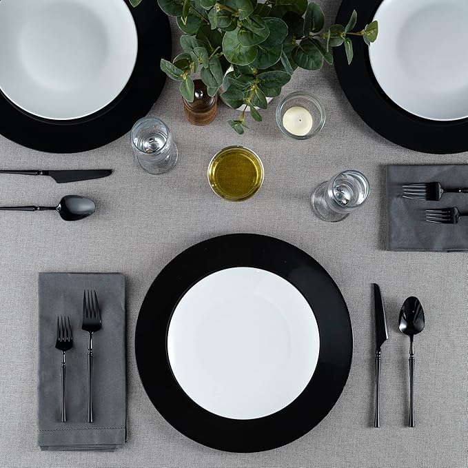 13'' Charger Plates Black Plastic Heavy Duty Disposable Dinner Chargers Serveware Dishes Platters Tableware Pack of 12