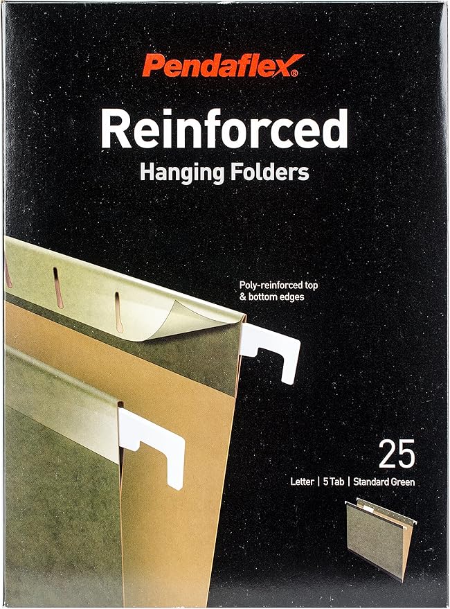 Pendaflex 1-5 Cut Top Tab Hanging File Folders with Pockets, 25 Sheets Capacity, Green, Letter Size, Classic Style