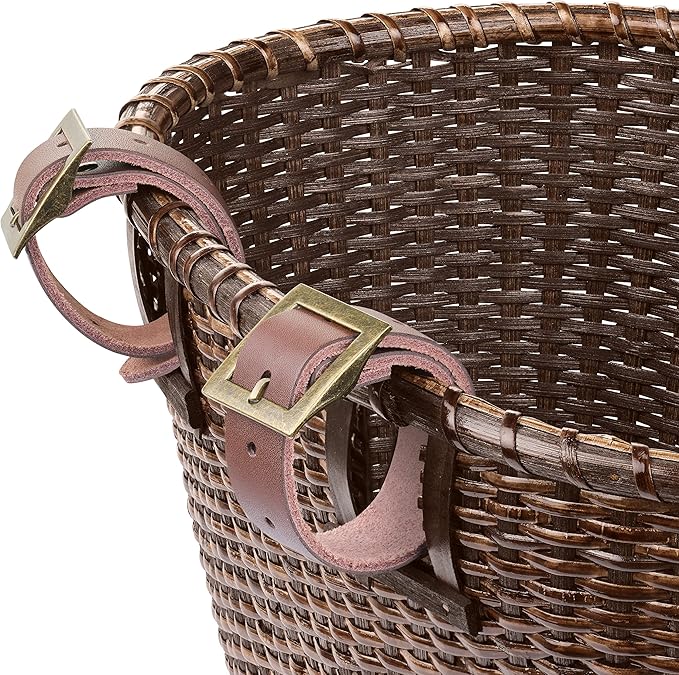 Retrospec Cane Woven Oval Dreamcatcher Basket with Authentic Leather Straps & Brass Buckles