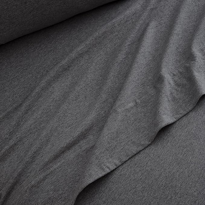 Road Trip America Jersey Knit Sheet Set - 4 Pieces Queen Cotton Sheets Set - Soft Cozy Stretchy Knit Bed Linen (Dark Grey, Queen)