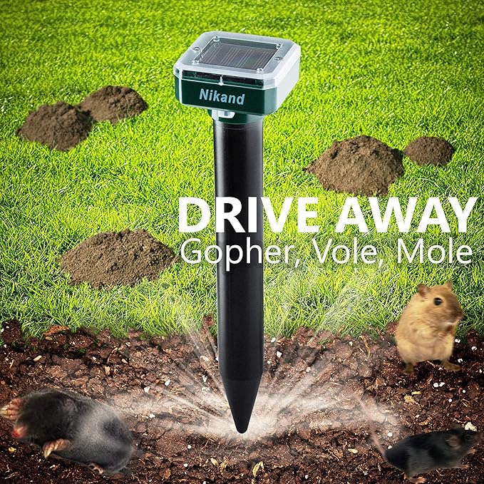 Mole Repellent Stakes 2 Pack - Gopher Repellent Ultrasonic Solar Powered - Sonic Spike Mole and Vole Deterrent for Lawn Garden Yard - Electronic Devices Outdoors Pest Repeller Snakes Rodents Chaser