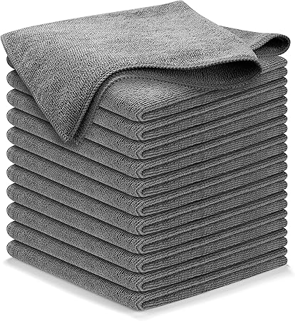 USANOOKS Microfiber Cleaning Cloth Grey - 12 Pcs (12.5"x12.5") - High Performance - 1200 Washes, Ultra Absorbent Microfiber Towel Weave Grime Liquid for Streak-Free Mirror Shine - Car Washing Cloth