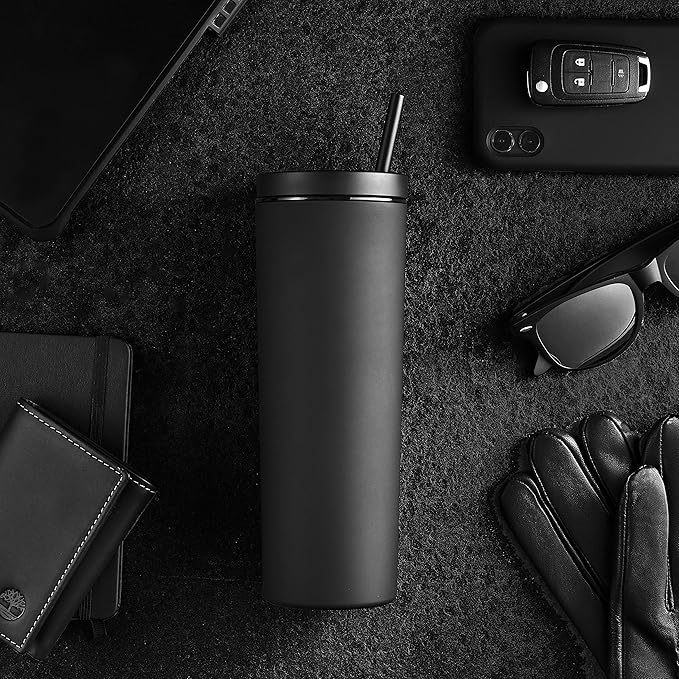 Maars Skinny Acrylic Tumbler with Lid and Straw 18oz Premium Insulated Double Wall Plastic Reusable Cups - Clear, 2 Pack